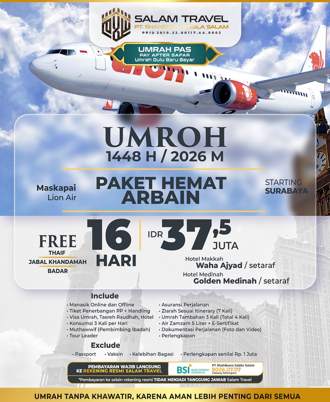 Paket Hemat 16 Hari Arbain Surabaya